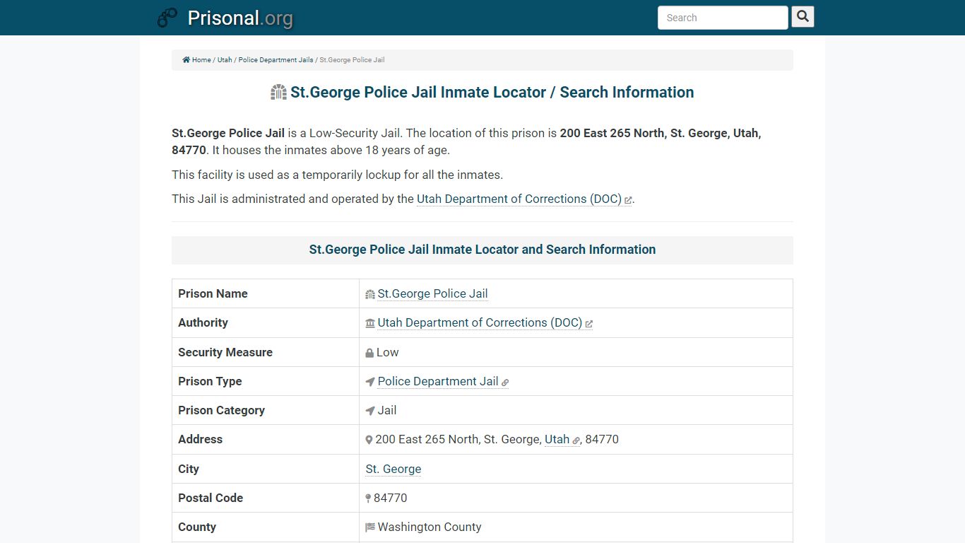 St.George Police Jail-Inmate Locator/Search Info, Phone ...